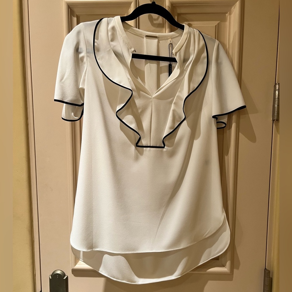 Elie Tahari blouse with ruffle neck - fresh pearl